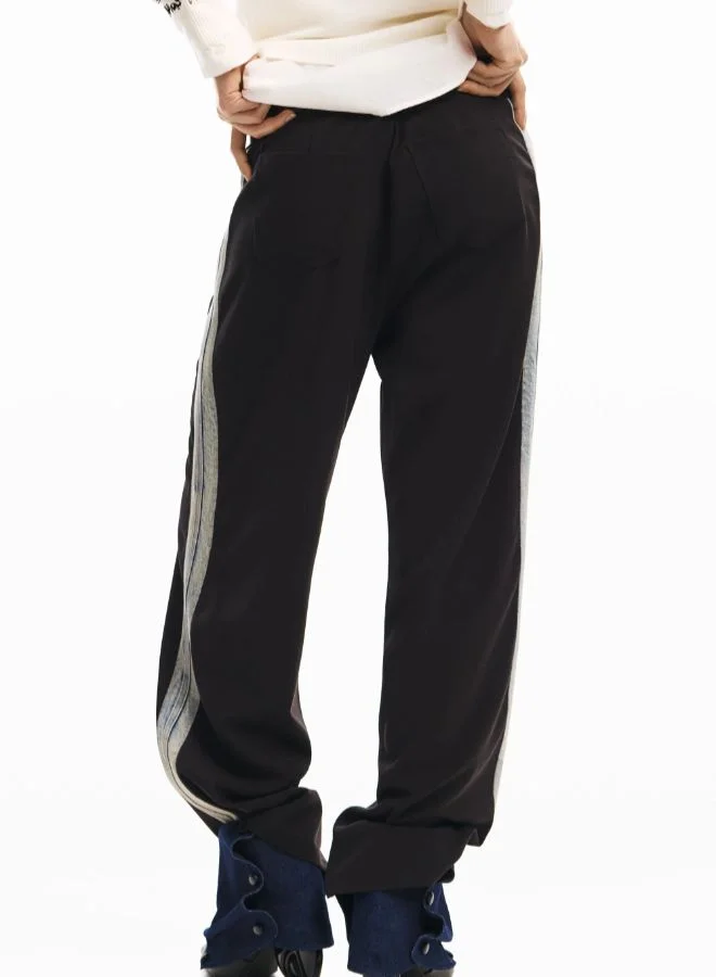 DESIGUAL Black Straight Pants In Two Materials for Women | Best Price UAE